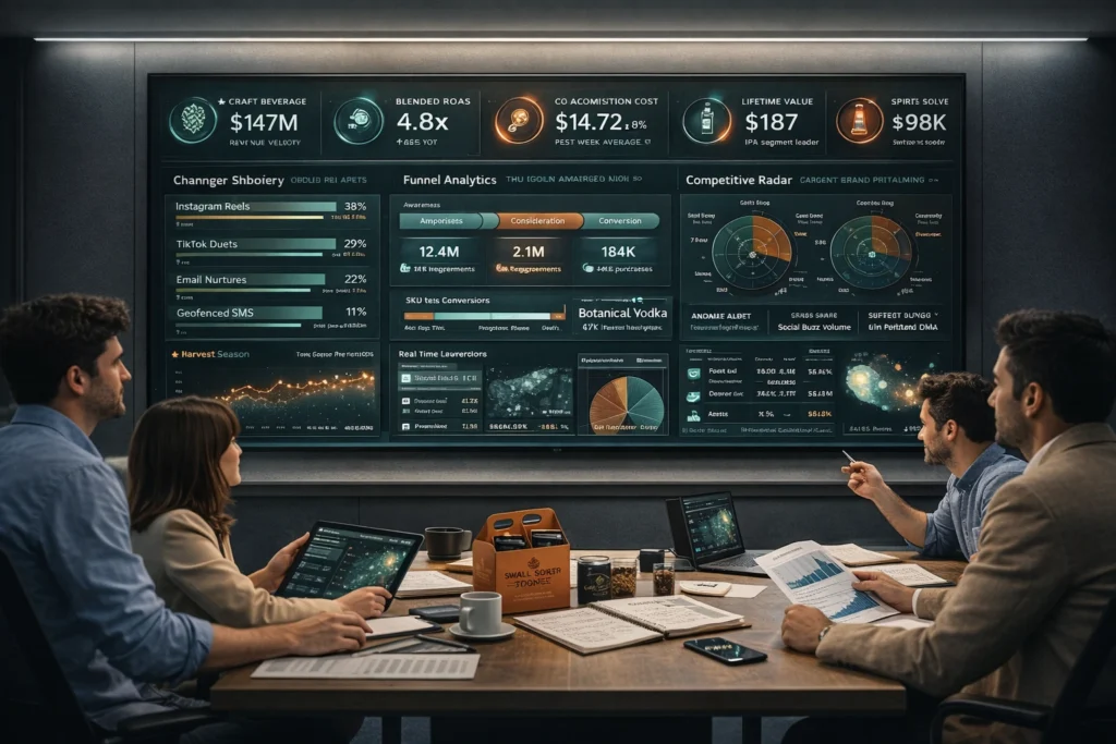 A digital marketing analytics dashboard used by United Beverage Marketing to track craft beverage marketing performance.